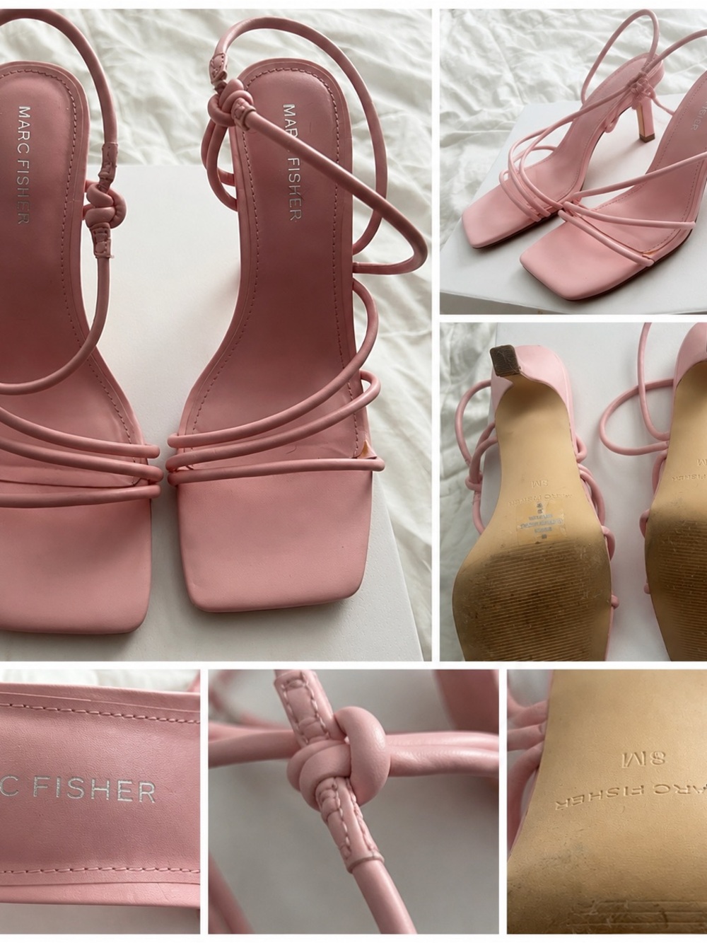 Marc Fisher Blush Pink Strappy Square-Toe Heels